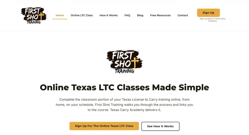First Shot Training website homepage shown in the OnTrack Web Solutions portfolio
