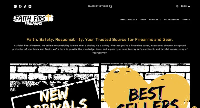 Faith First Firearms website homepage shown in the OnTrack Web Solutions portfolio